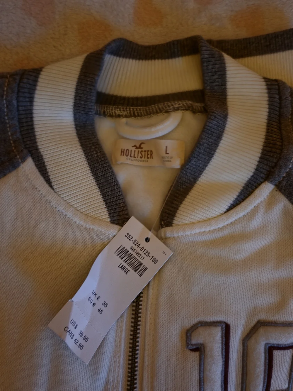 Hollister White and Gray Zip-Up Sweater Jacket
